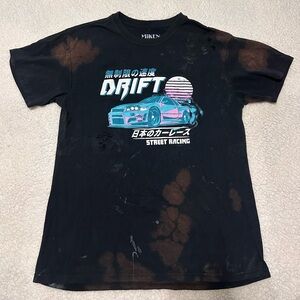 Miken Distressed Black Drift Street Racing T-Shirt Pink Blue Japanese Graphic L